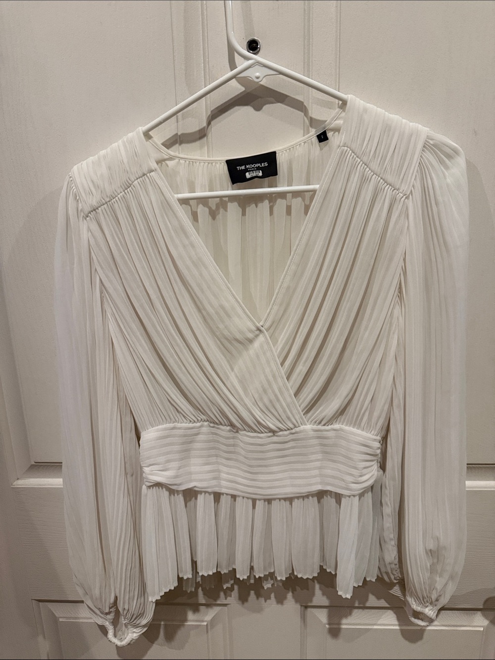 The Kooples Cream Pleated Wrap-Style Long Sleeve Blouse
